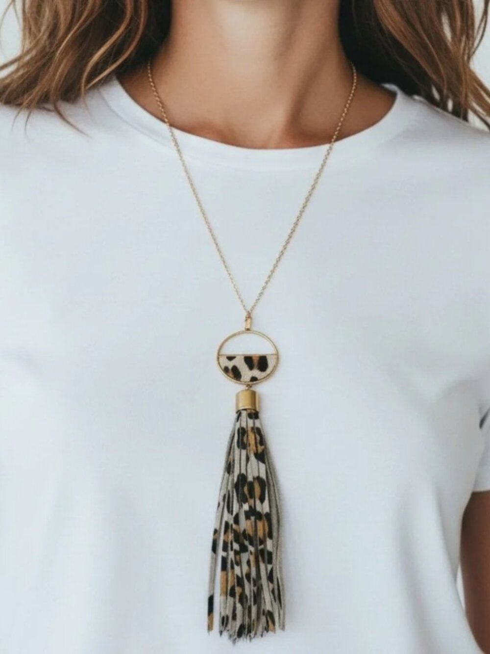 Leopard Print Tassel Pendant Necklace